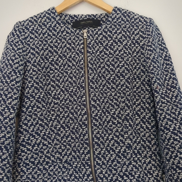 Zara Blazer Jacket Women's Medium Tweed Zippers Pockets Classy Business - Picture 2 of 12